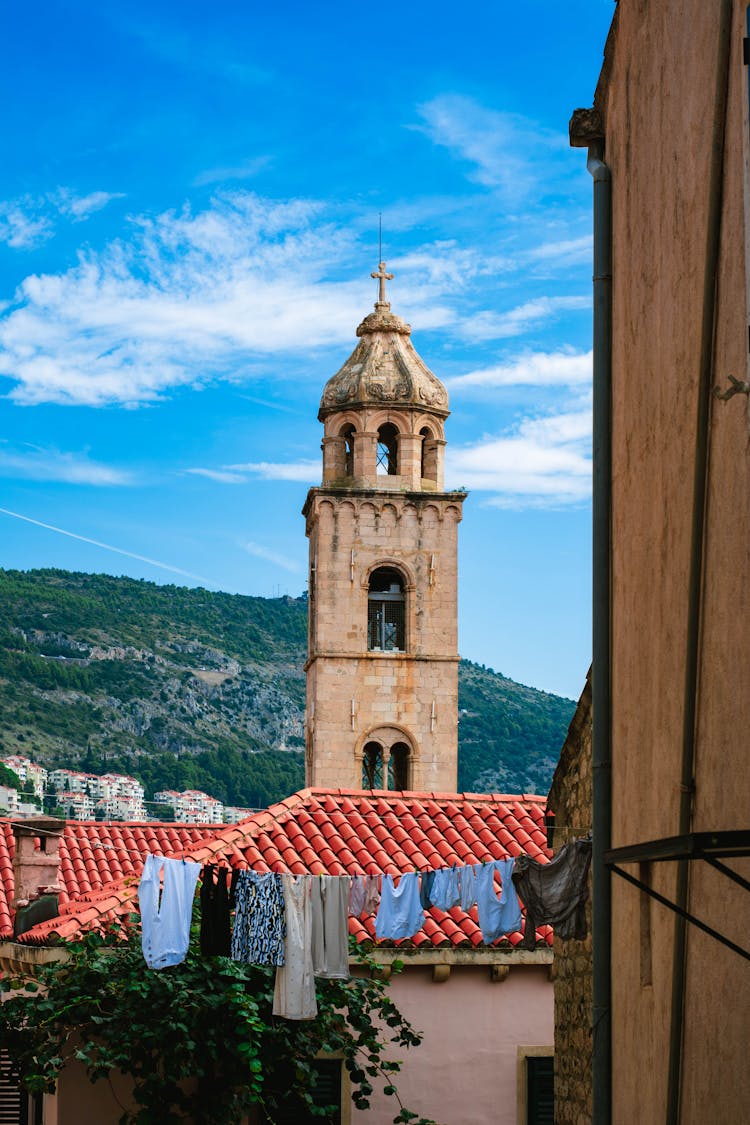 Dubrovnik Bell Tower Behind Clothes Drying On String