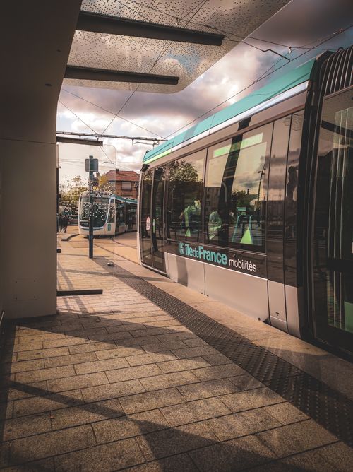 Free Discover a sleek tramway in Orly, France, showcasing urban public transportation. Stock Photo