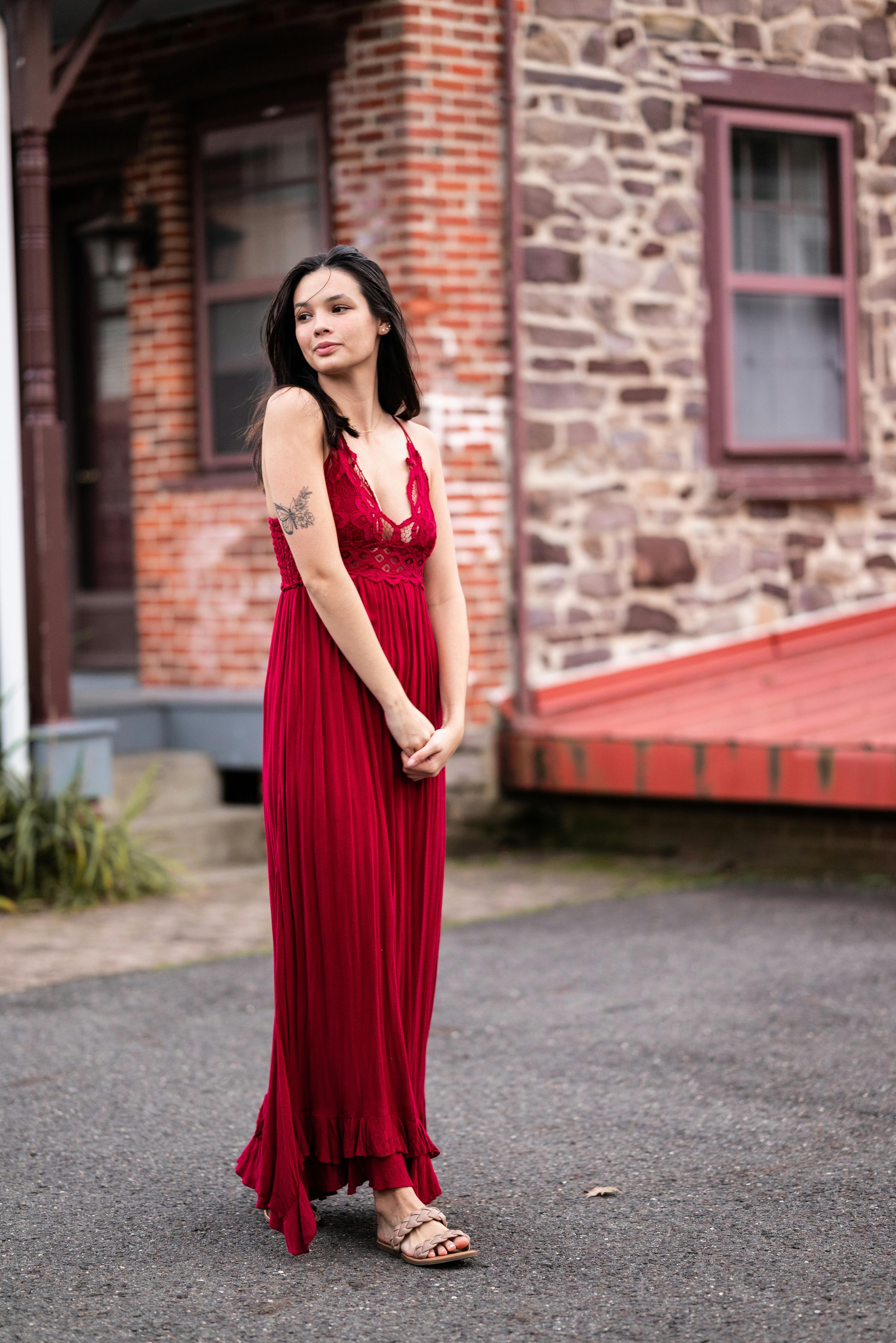 Brunette in Long Red Dress · Free Stock Photo