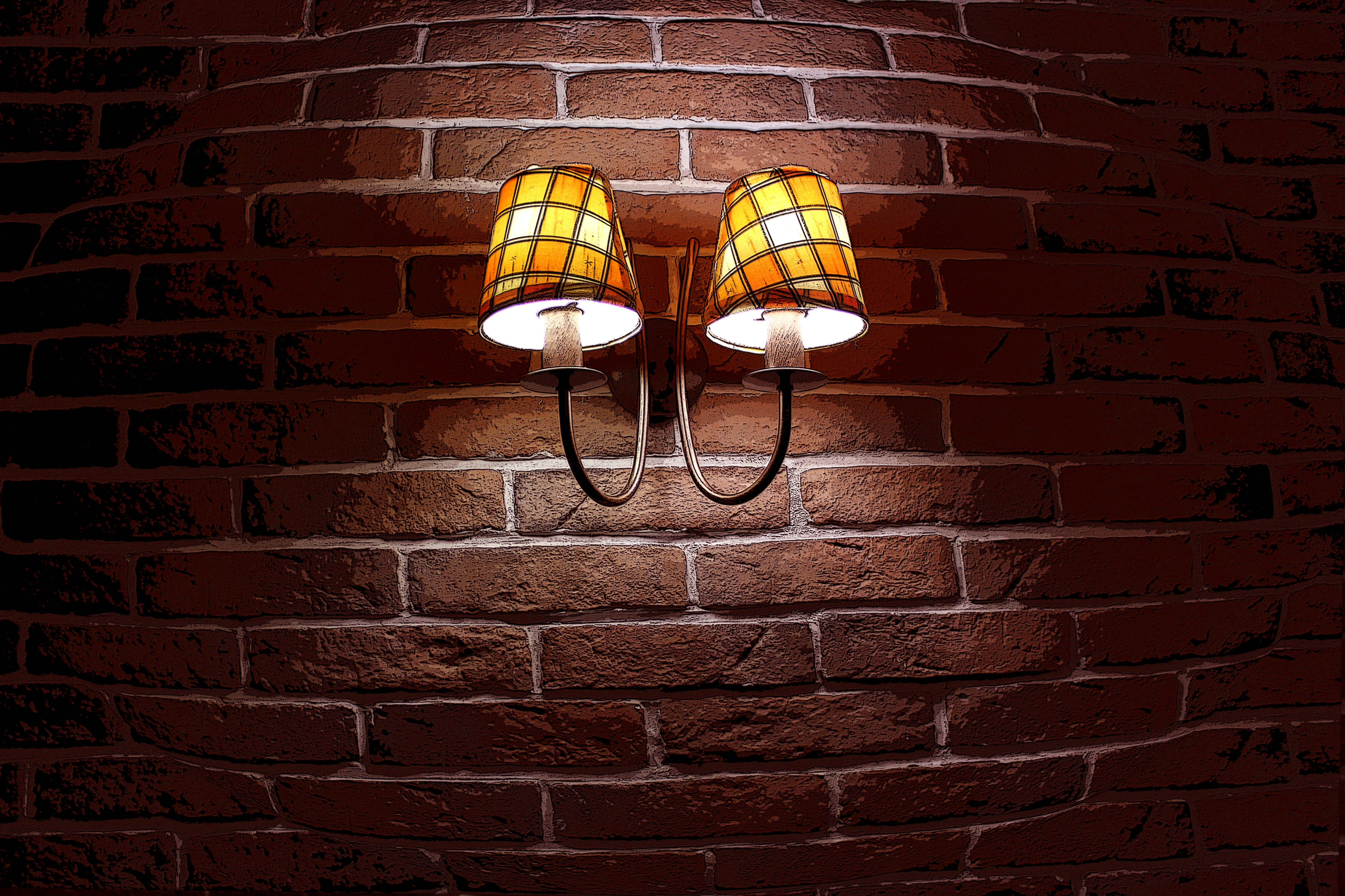 Free stock photo of brick wall, lamp, light