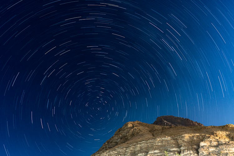 Circular Star Trails Over Mountain