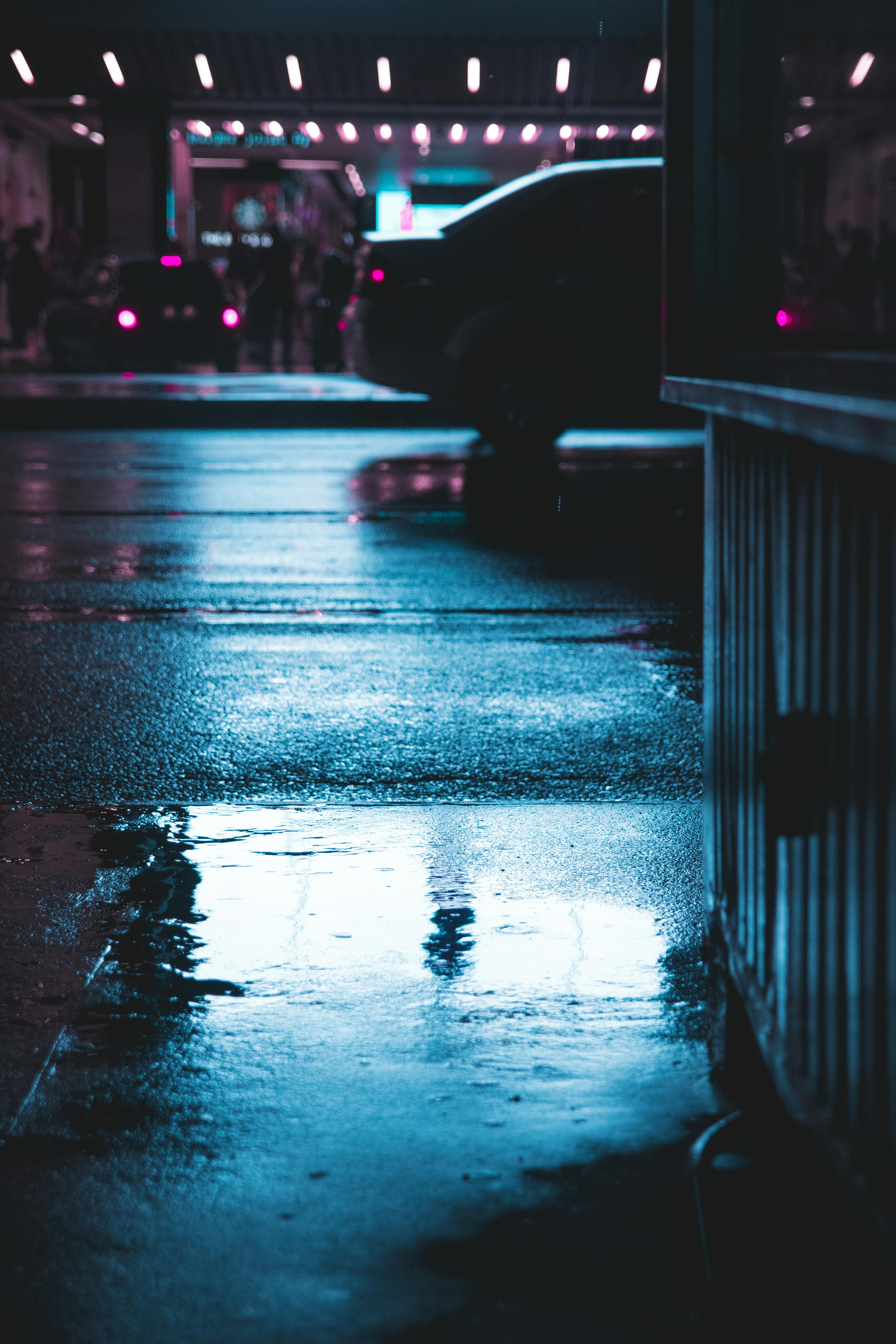 car parked on wet road