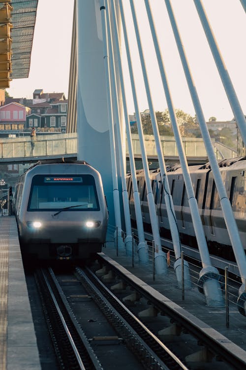 Subway Train Arriving at the Station on Golden Horn Metro Bridge in Istanbul