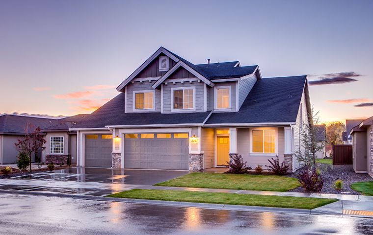 Suburban home at dusk