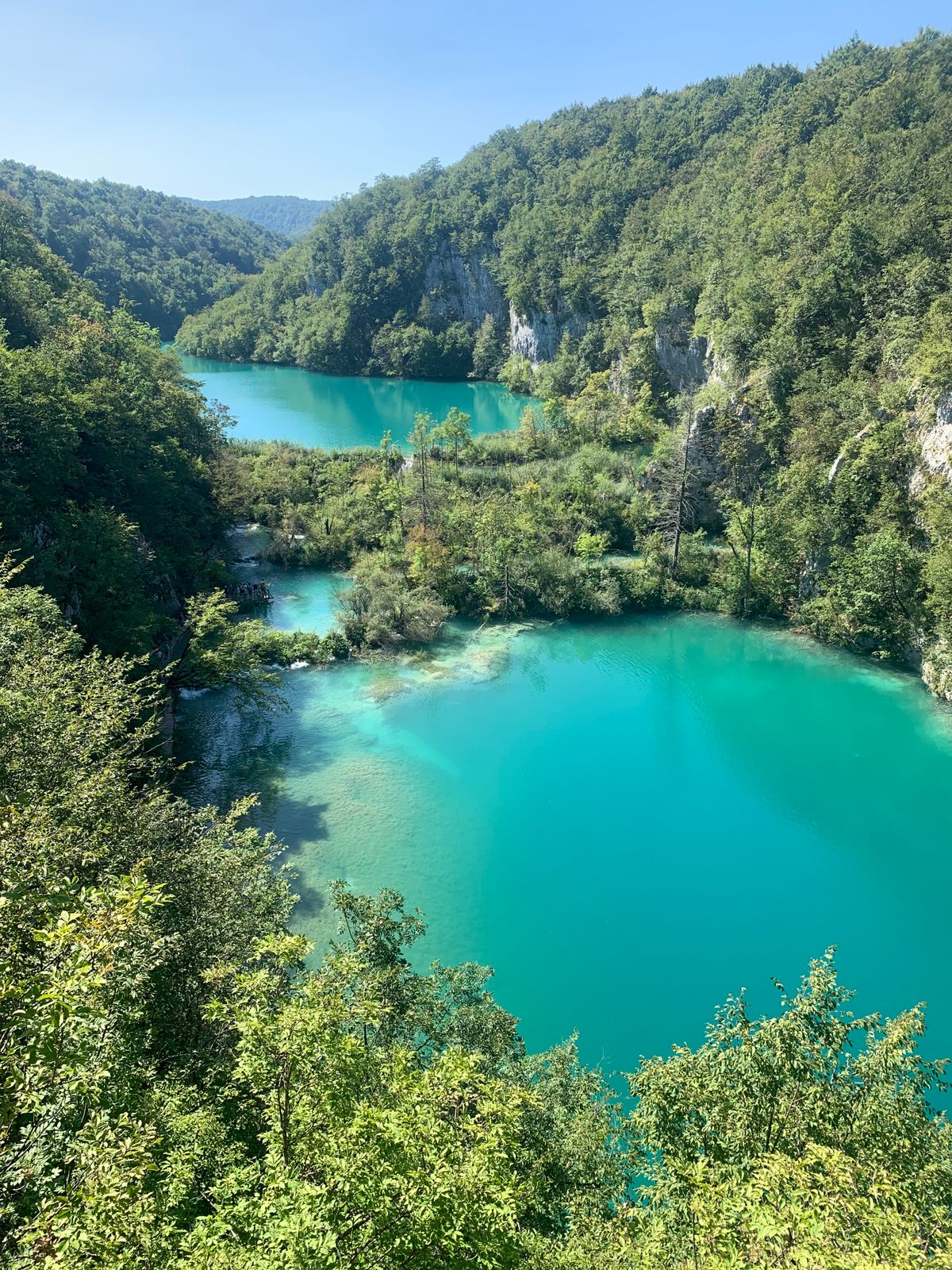 The upper Plitvice lakes seen from above