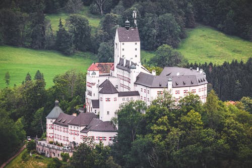 Free Aerial View of the Hohenaschau Castle, Aschau im Chiemgau, Germany  Stock Photo