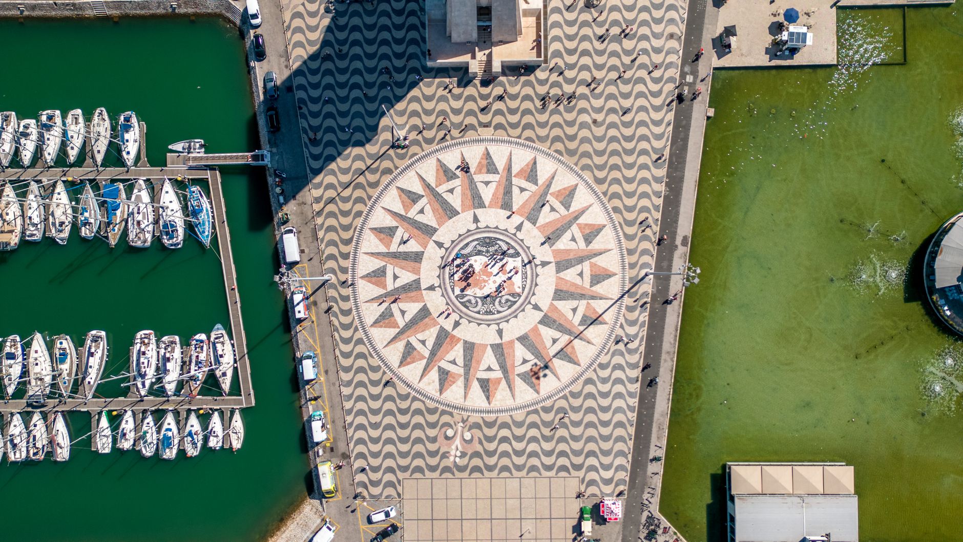 Stunning aerial shot of Padrão dos Descobrimentos monument in Lisbon, Portugal, showcasing its intricate design.