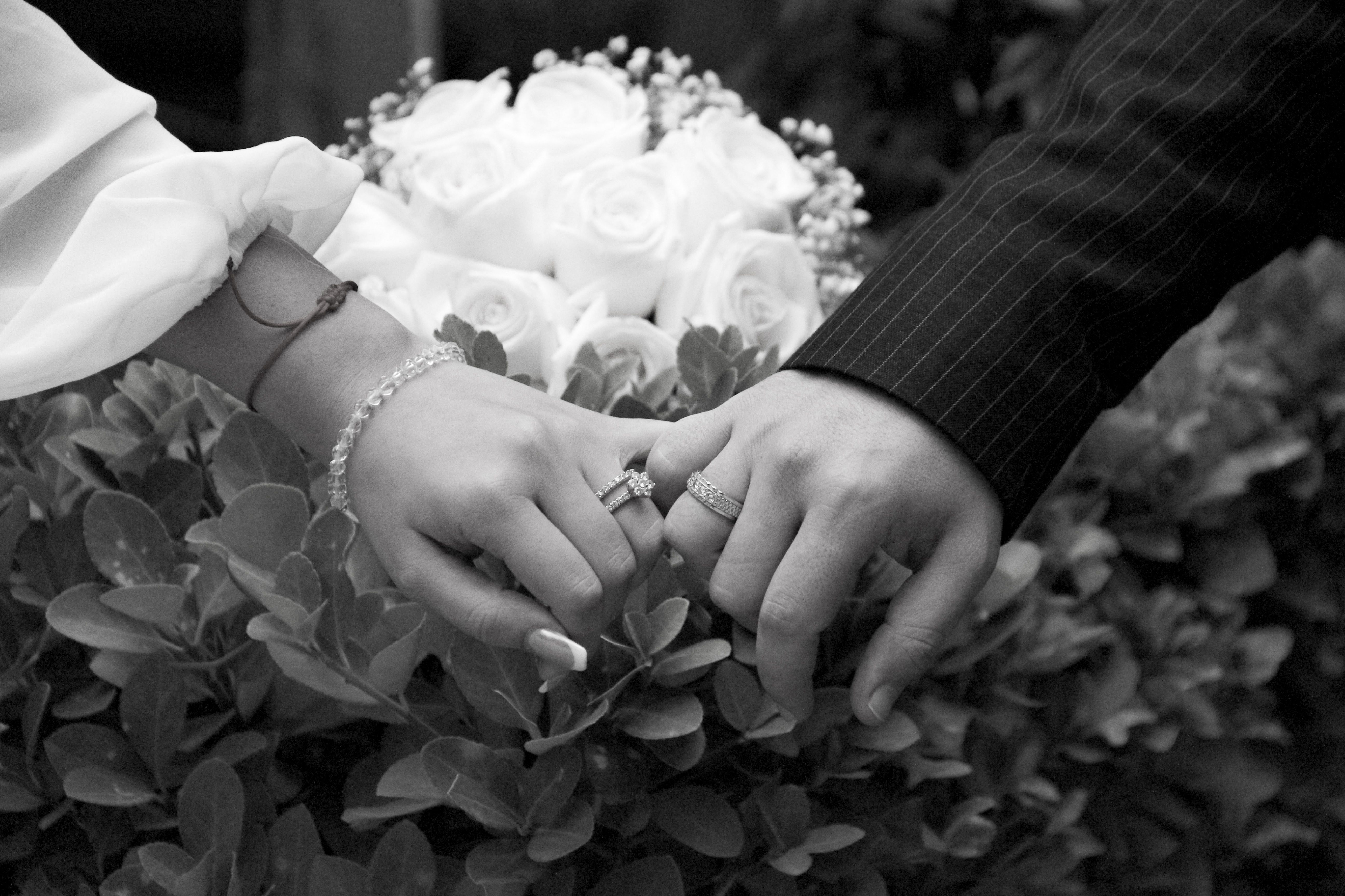 Close up of Newlyweds Hands in Black and White · Free Stock Photo