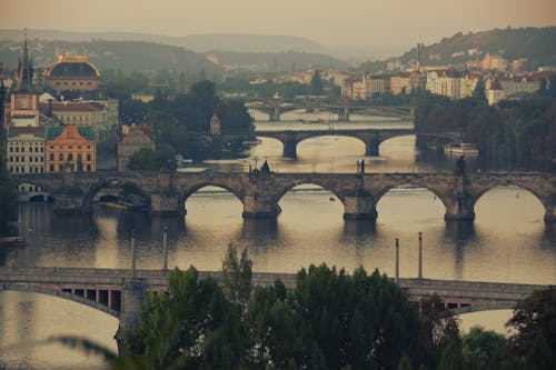 Prague Cityscape with Bridges