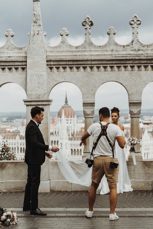 Groom and the Bride During a Photo Session at the Fishermans Bastion