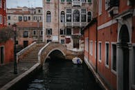 威尼斯运河景色宁静，两岸是古典建筑，桥下有小船