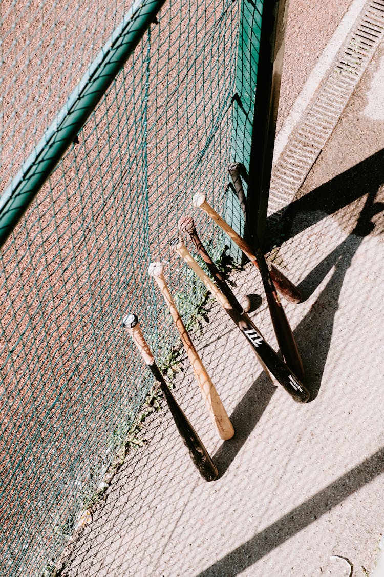 Baseball Bats By Fence