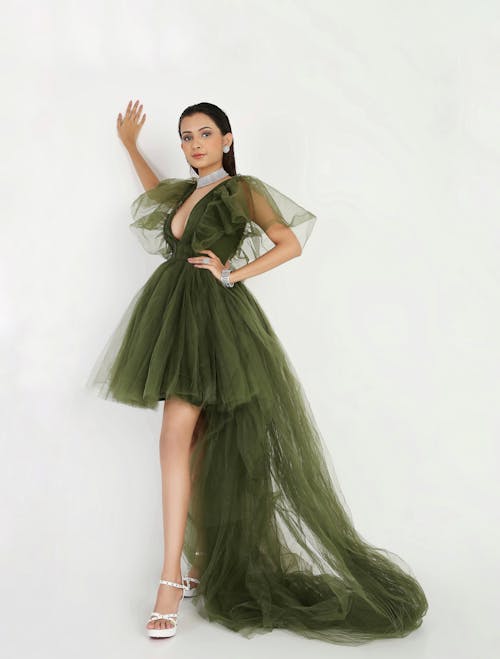 Woman Posing in Green Dress