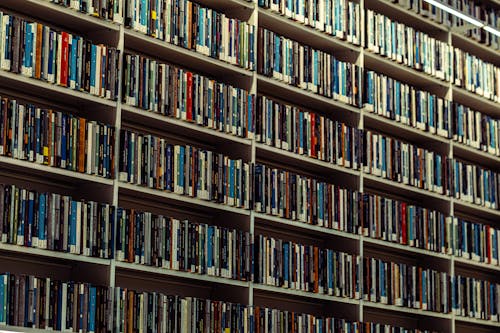 Books on Metal Shelves in a Library