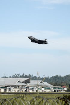 A military jet taking off from an airport in Manado, North Sulawesi, Indonesia.