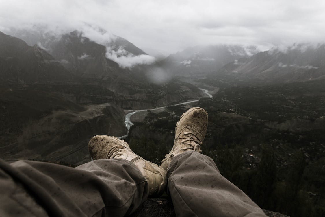 Person Wearing Pants and Hiking Shoes