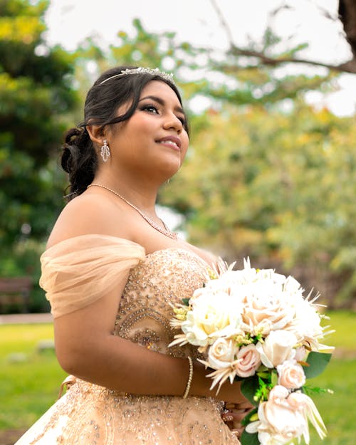 Portrait of Bride with Flowers Bouquet