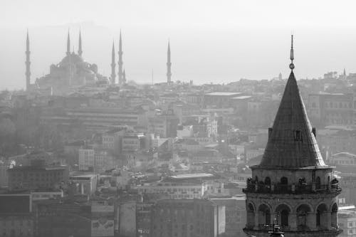 Black and White Panoramic View of Istanbul, Turkey 