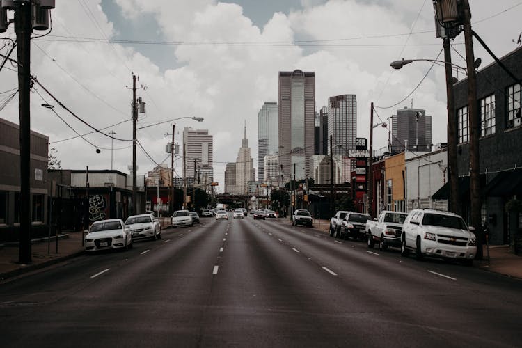 City Road In Perspective And Skyscrapers On The Horizon