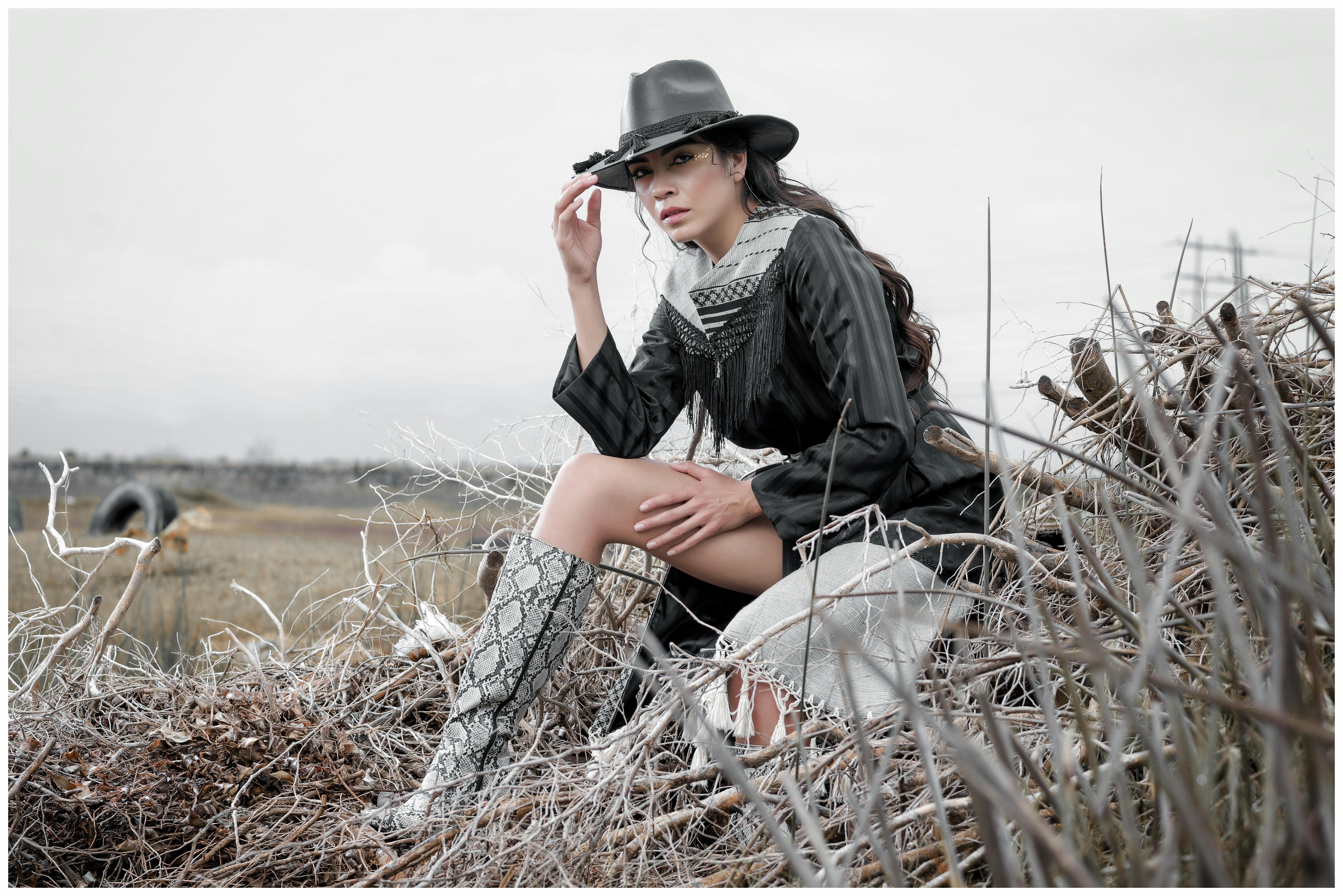 Model wearing Western Boho festival attire with layered jewelry