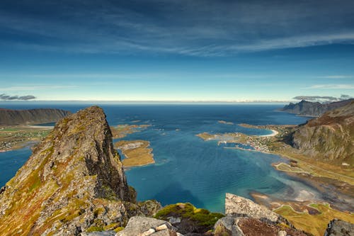 A coastal Mountain  view from Mt.Volandstinden in Flakstad island