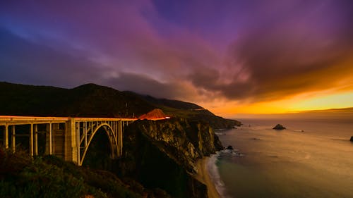 Free stock photo of bixby bridge, car, dawn