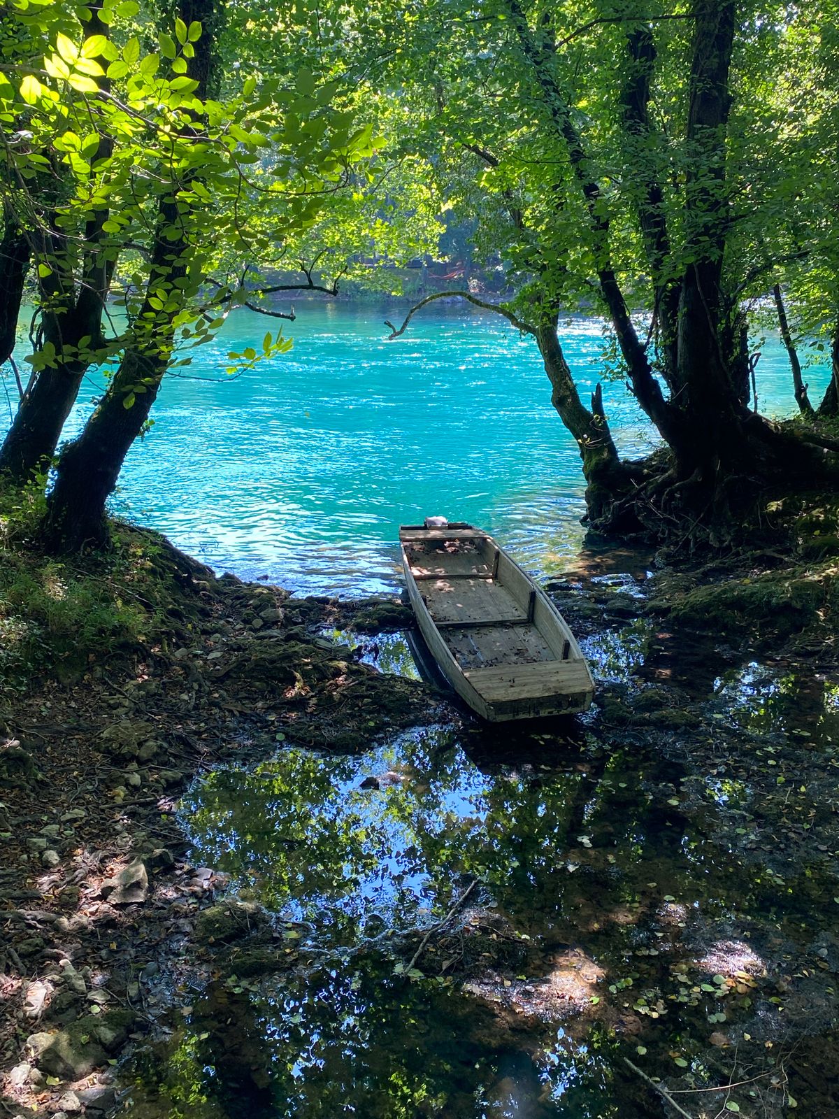 Wooden boat beside a turquoise river in Bosnia and Herzegovina, representative image for River Dock