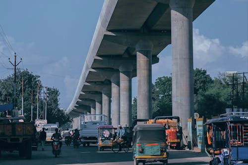 Viaduct over Street with Auto Rickshaws