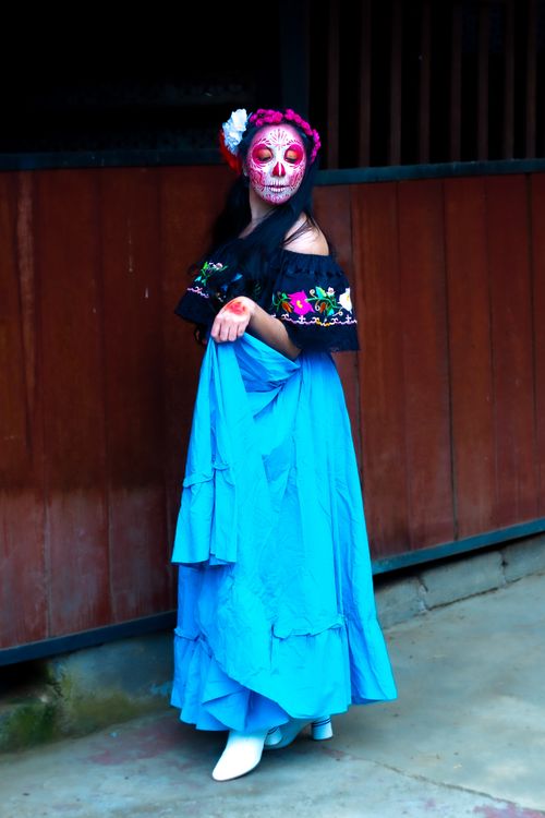 Free A woman in traditional Catrina makeup and attire poses during Día de Muertos in Mexico City. Stock Photo