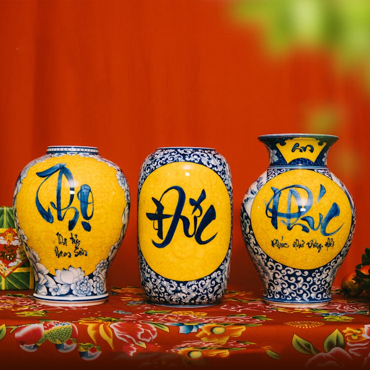 Traditional Asian Vases With Decor