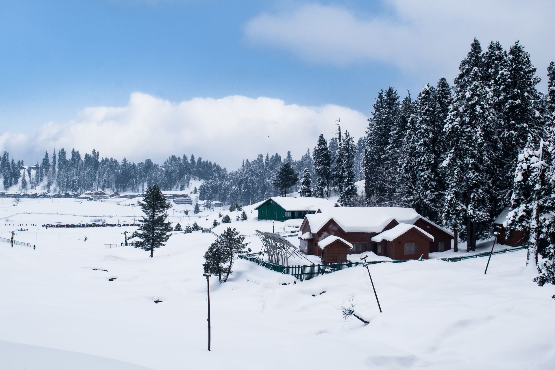 Wooden Buildings in Snow