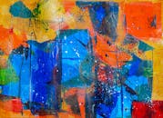 这幅抽象画充满活力，色彩与纹理大胆，捕捉到了能量感