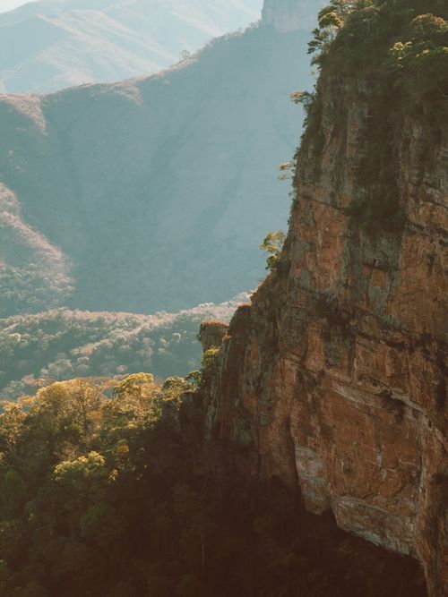 Free Scenic view of Brazilian cliffs and lush valleys, capturing the serene beauty of nature. Stock Photo