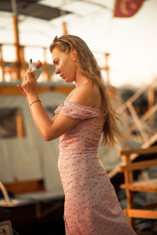 Blonde in Strapless Pink Dress