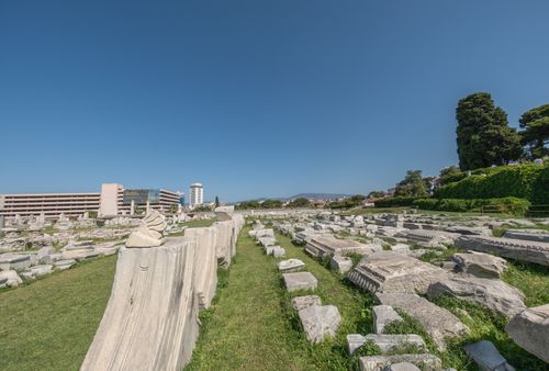 Free Explore the ancient ruins of the Agora of Smyrna in İzmir, Türkiye, with clear blue skies. Stock Photo