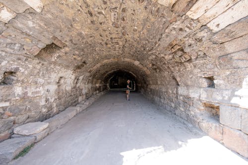 A Person Standing in the Tunnel at the Agora of Smyrna in Modern Izmir, Turkey 