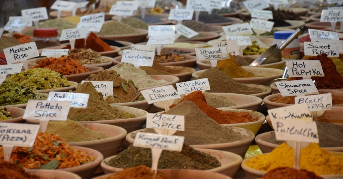 Street food market stalls with grilled specialties in Jerusalem
