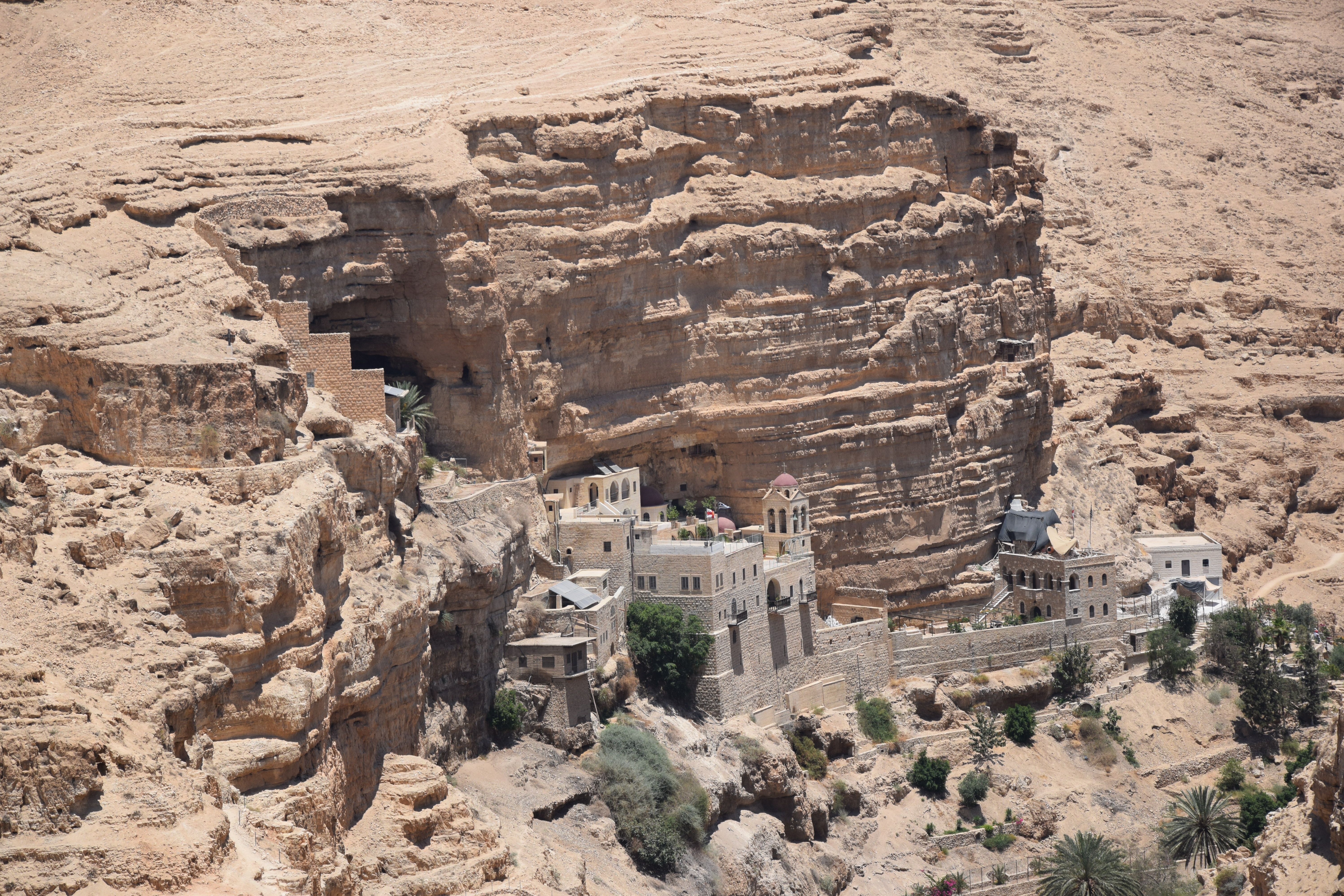 Aerial View of St. George Monastery in Wadi Qelt, Jericho · Free Stock ...
