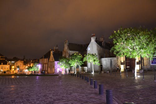Empty Illuminated Town Square 
