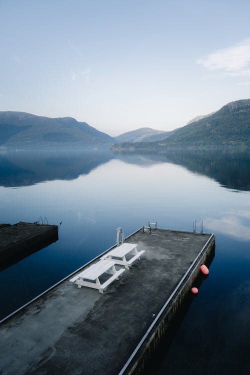 Gratis lagerfoto af anløbsbro, borde, droneoptagelse