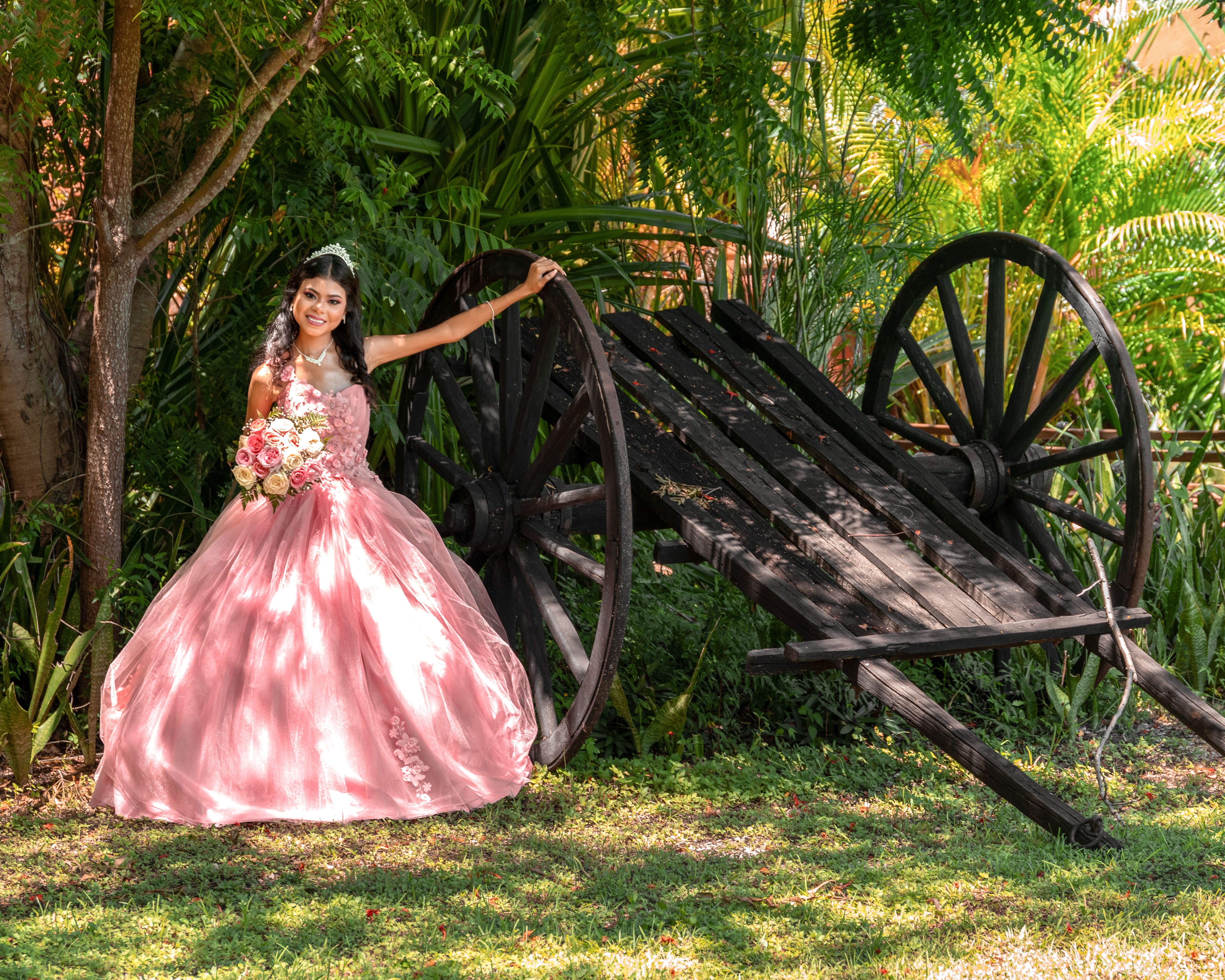 Young Woman Wearing a Pink Princess Dress Posing Outside · Free Stock Photo