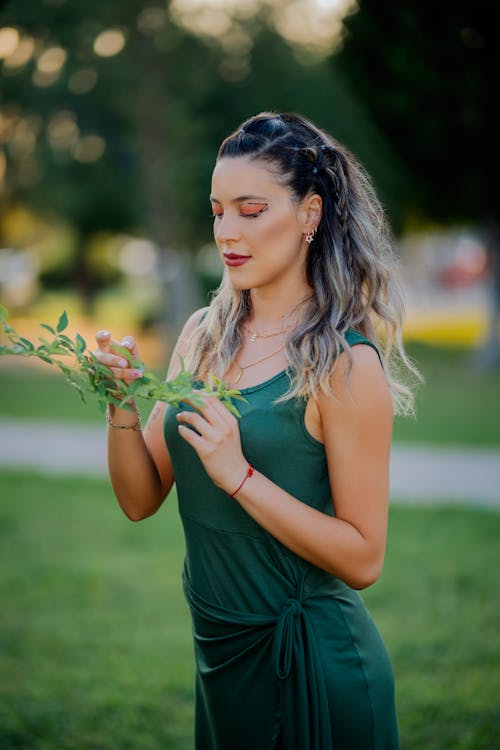 Model in Green Dress