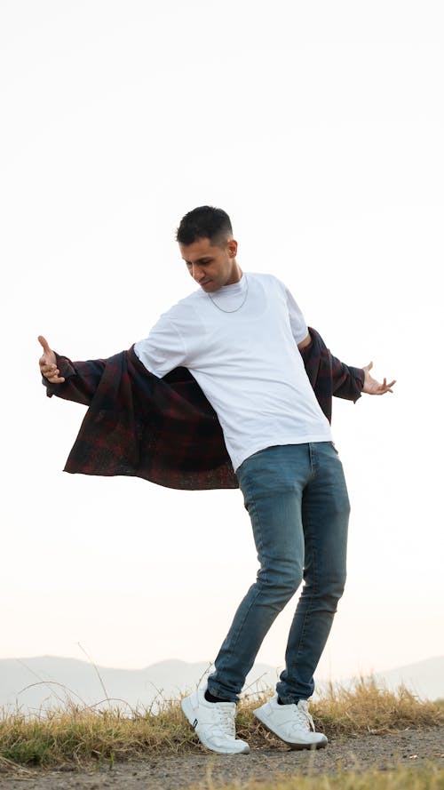 Man Posing in T-shirt and with Hoodie