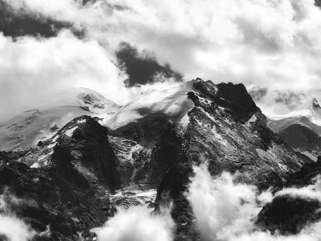 A stunning black and white view of rugged mountains in Reckong Peo, India.