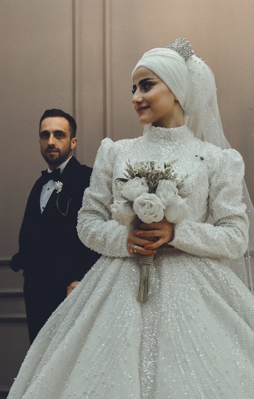 Newlyweds in Wedding Dress and Suit