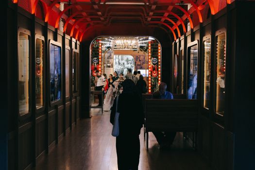 Tourists exploring the Isbank Museum in Istanbul, showcasing Turkish culture and history.
