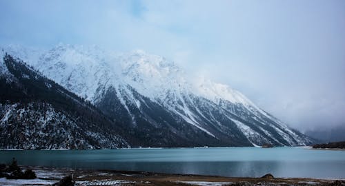 Landscape of Snowcapped Mountains Beside a Lake