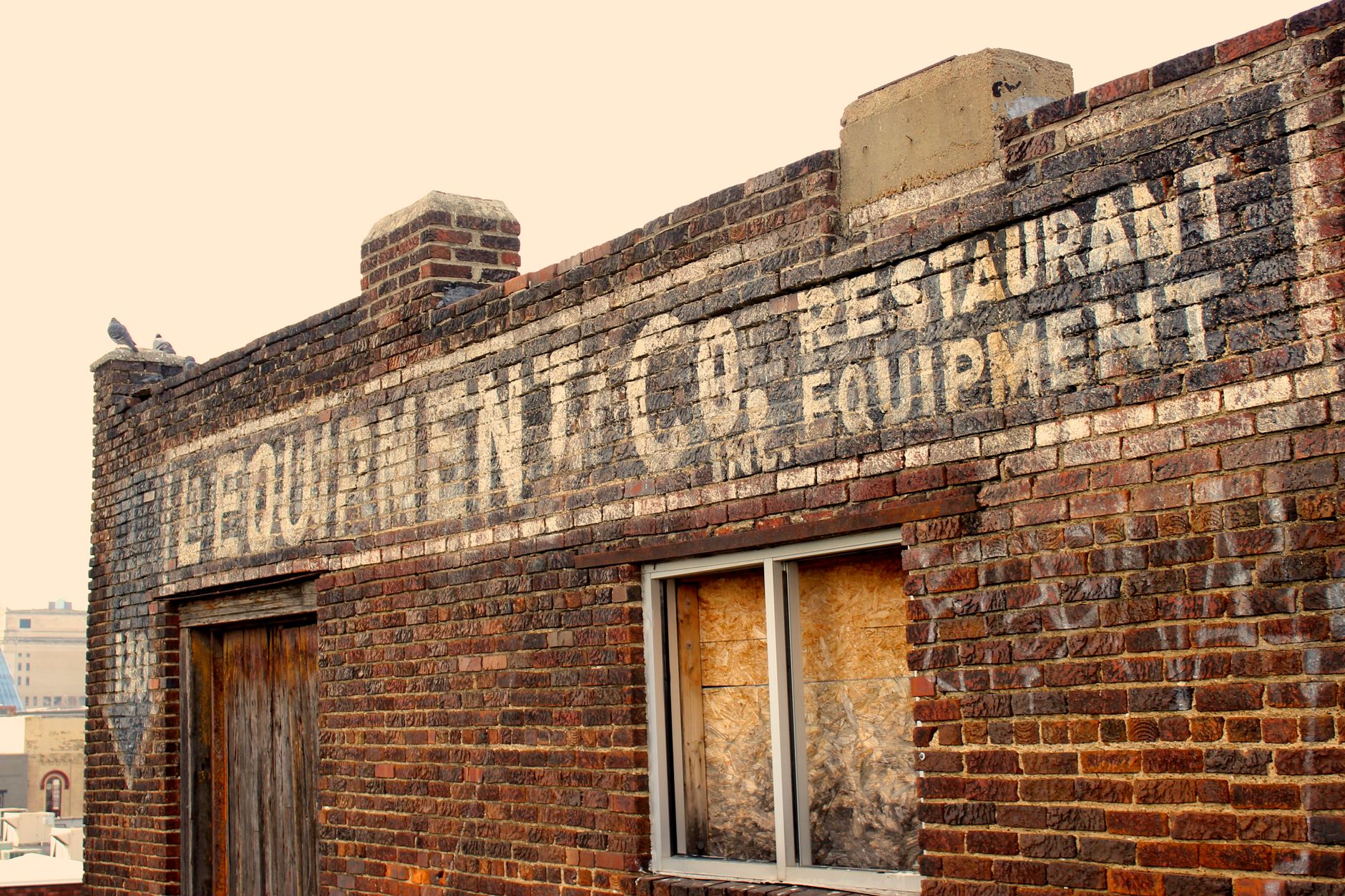 Historic tobacco warehouse brick facade on Main Street in Springfield, Tennessee