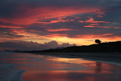 Photos gratuites de ciel rose, côte, coucher de soleil