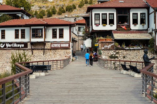 People on Footbridge in Amasya in Turkey